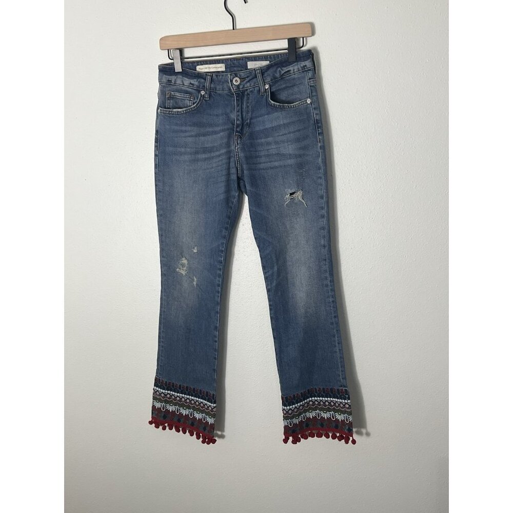 Pilcro Blue Cropped Jeans with Red Trim